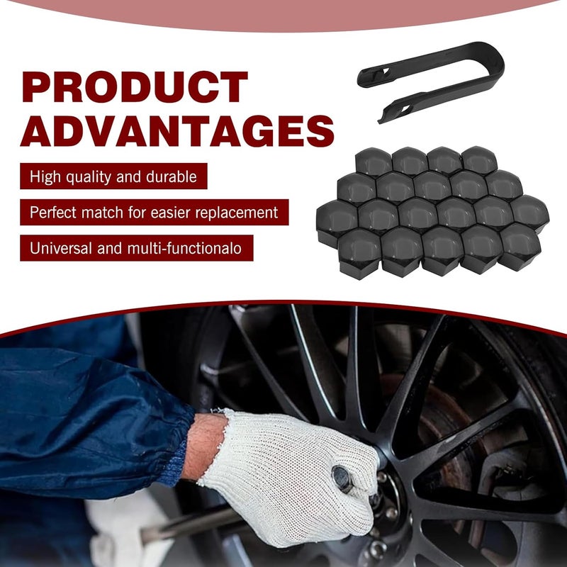 Downhill 20 PCS 19MM Wheel Lug Nut Covers, Cratch and Rust Resistant Hexagon Car Wheel Nut Caps, Wheel Center Bolt Caps with Removal Clip, for Most Cars, Trucks, SUVs (Black) - Image 4